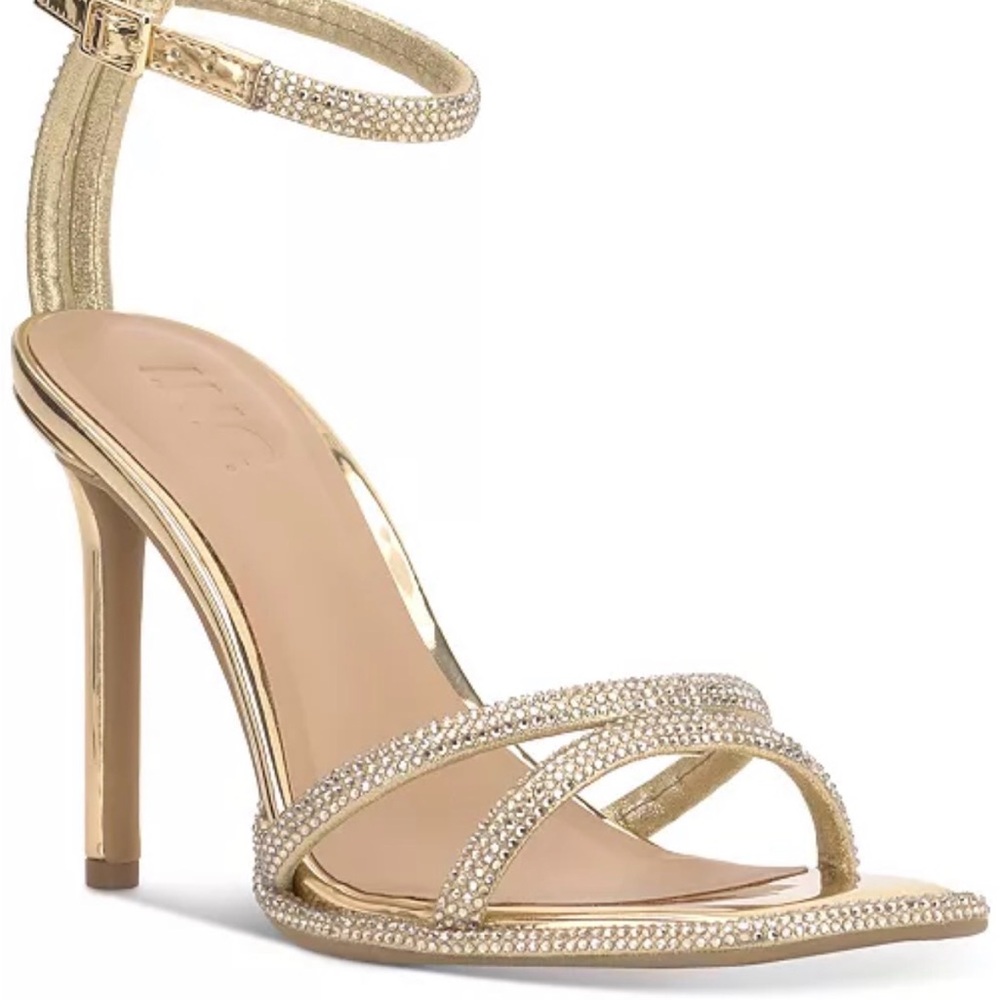 INC International Concepts Gold Crystal Strappy Stiletto Sandals